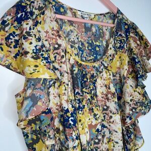 Colorful Spring Shirt Women Size LARGE Sleeveless Blouse/Top Ruffles